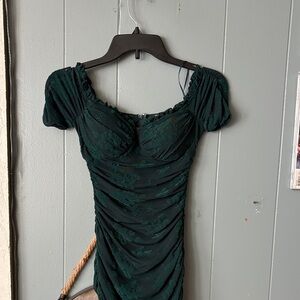 Privy Dark Green Ruched Mini Dress